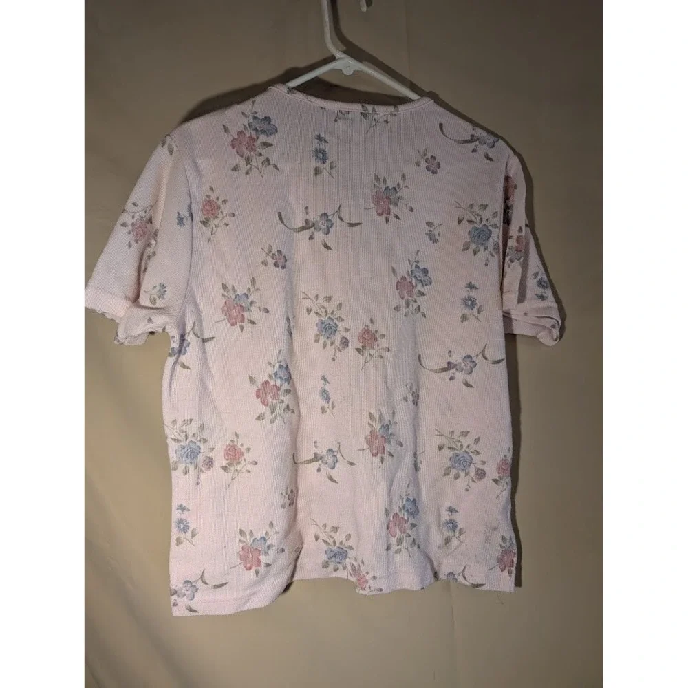 Carolyn Taylor Pink Floral Button Front Short Sleeve Top Size Large - Picture 2 of 3